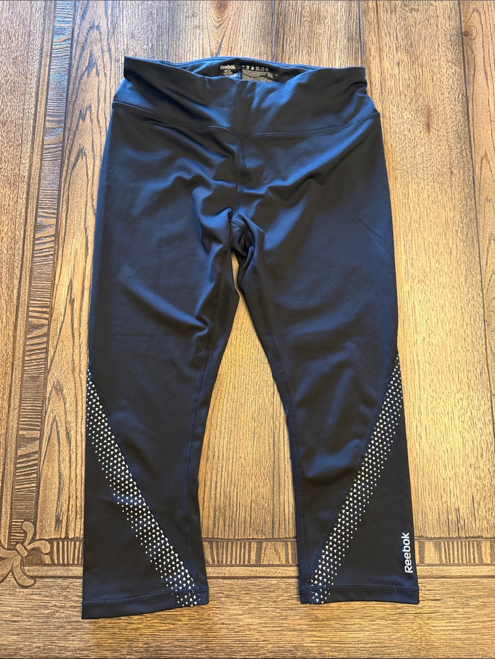 Reebok Black Cropped Leggings with Silver Dot Detailing
